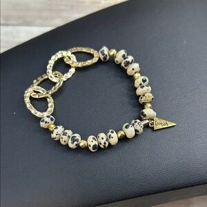 Erimish Gold and Dalmatian Jasper Beaded Stretch Bracelet